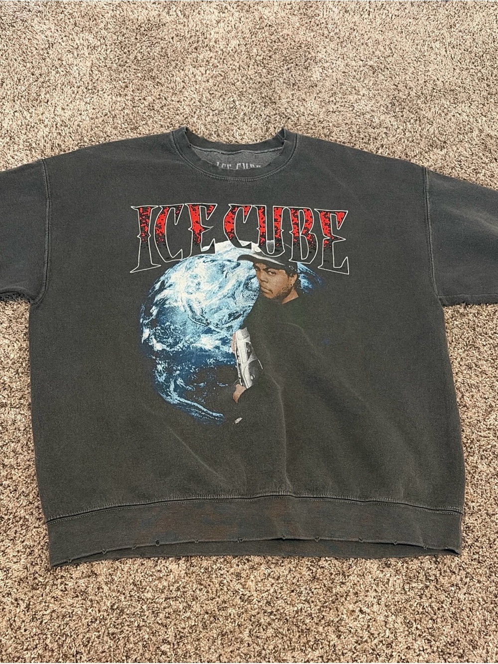 Black Crewneck Sweater with Bold Graphic Front